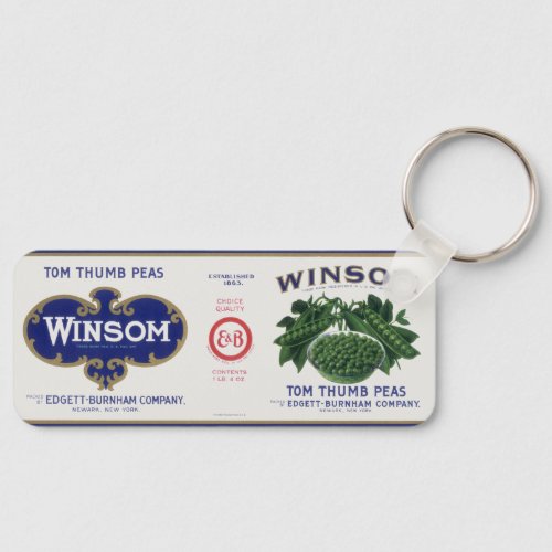 Vintage Vegetable Can Label Art Winsom Peas Keychain