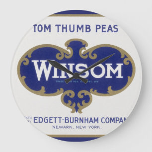 Vintage Vegetable Can Label Art, Winsom Peas Large Clock