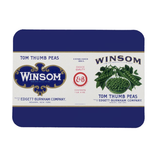 Vintage Vegetable Can Label Art, Winsom Peas Magnet (Horizontal)