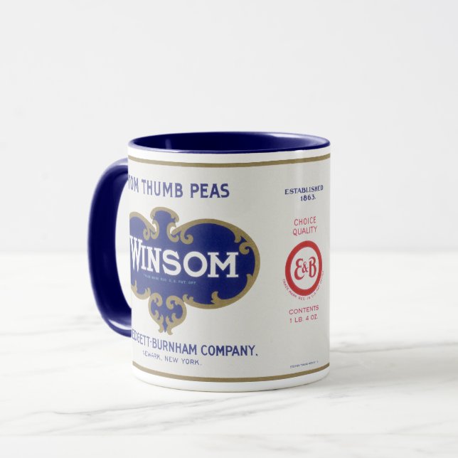 Vintage Vegetable Can Label Art, Winsom Peas Mug (Front Left)