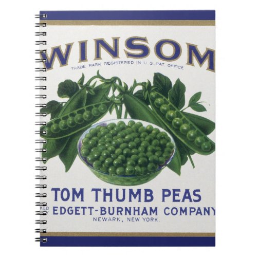 Vintage Vegetable Can Label Art Winsom Peas Notebook