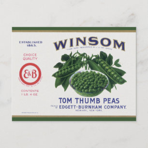 Vintage Vegetable Can Label Art, Winsom Peas Postcard