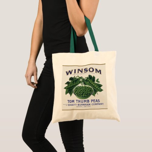 Vintage Vegetable Can Label Art Winsom Peas Tote Bag