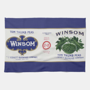 Vintage Vegetable Can Label Art, Winsom Peas Towel