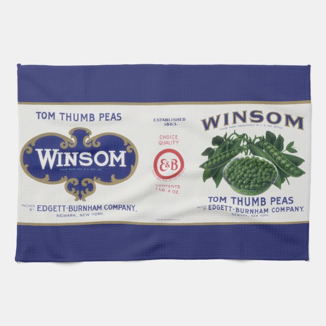 Vintage Vegetable Can Label Art, Winsom Peas Towel (Horizontal)