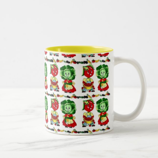 Vintage Vegetable Couple Two-Tone Coffee Mug (Right)