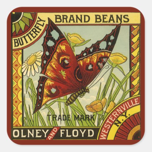 Vintage Vegetable Label Art Butterfly Brand Beans