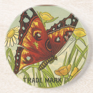 Vintage Vegetable Label Art, Butterfly Brand Beans Drink Coaster