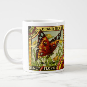 Vintage Vegetable Label Art, Butterfly Brand Beans Giant Coffee Mug