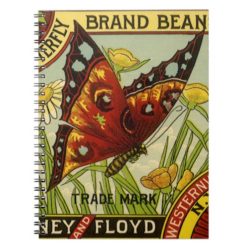 Vintage Vegetable Label Art Butterfly Brand Beans Notebook