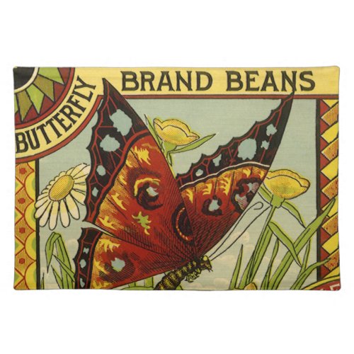 Vintage Vegetable Label Art Butterfly Brand Beans Placemat