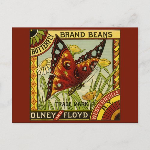 Vintage Vegetable Label Art Butterfly Brand Beans Postcard