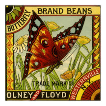 Vintage Vegetable Label Art, Butterfly Brand Beans