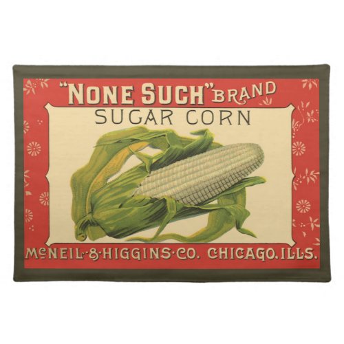 Vintage Vegetable Label Art None Such Sugar Corn Cloth Placemat