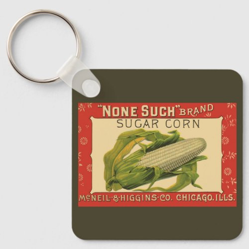 Vintage Vegetable Label Art None Such Sugar Corn Keychain