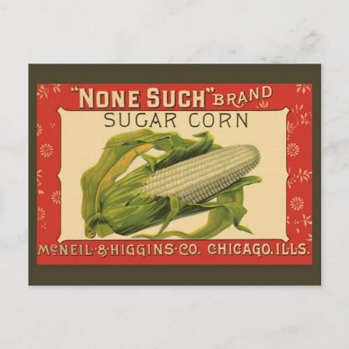 Vintage Vegetable Label Art None Such Sugar Corn Postcard