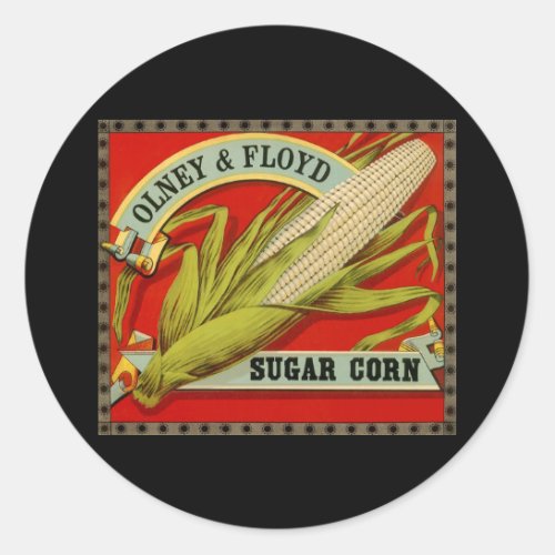 Vintage Vegetable Label Olney  Floyd Sugar Corn Classic Round Sticker
