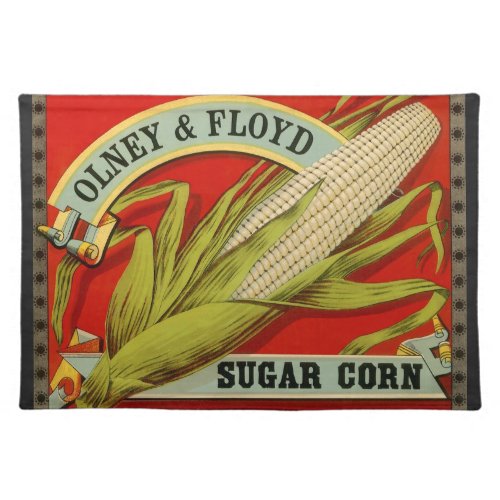 Vintage Vegetable Label Olney  Floyd Sugar Corn Cloth Placemat