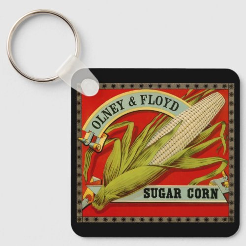 Vintage Vegetable Label Olney  Floyd Sugar Corn Keychain