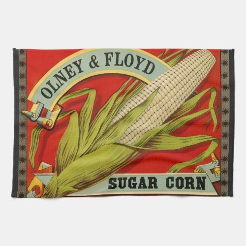 Vintage Vegetable Label Olney  Floyd Sugar Corn Kitchen Towel