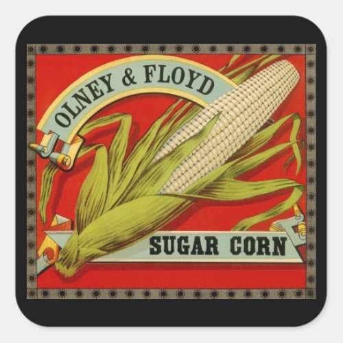 Vintage Vegetable Label Olney  Floyd Sugar Corn Square Sticker