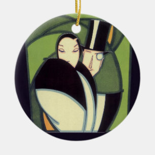 Vintage Vegetable Topper Label, Art Deco Romance Ceramic Ornament
