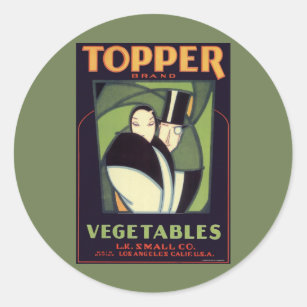 Vintage Vegetable Topper Label, Art Deco Romance Classic Round Sticker