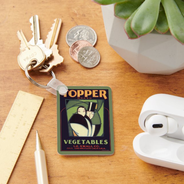 Vintage Vegetable Topper Label, Art Deco Romance Keychain (Desk)