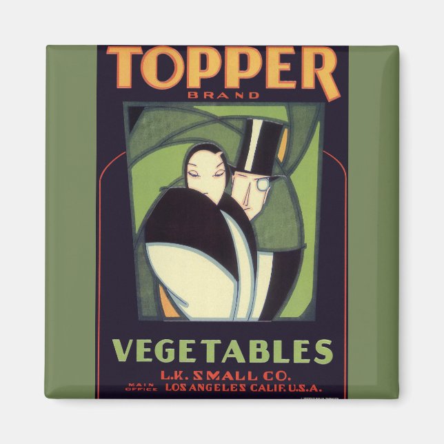 Vintage Vegetable Topper Label, Art Deco Romance Magnet (Front)