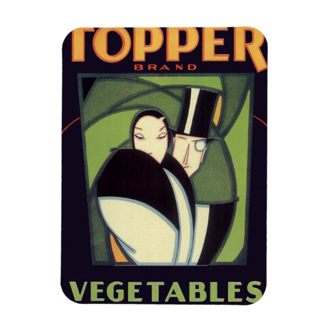Vintage Vegetable Topper Label, Art Deco Romance Magnet (Vertical)