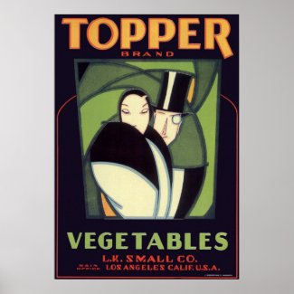 Vintage Vegetable Topper Label, Art Deco Romance Poster