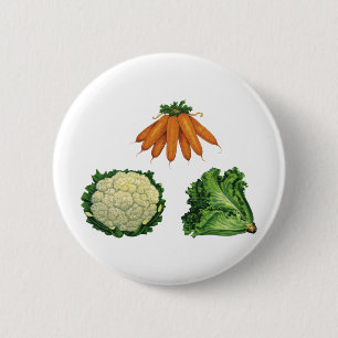 Vintage Vegetables; Carrots, Cauliflower, Lettuce Button