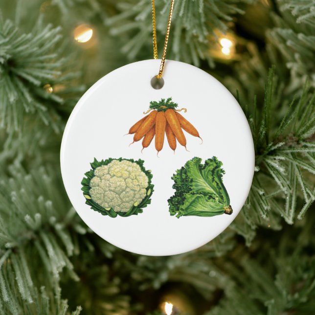 Vintage Vegetables; Carrots, Cauliflower, Lettuce Ceramic Ornament (Tree)