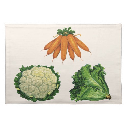 Vintage Vegetables Carrots Cauliflower Lettuce Cloth Placemat