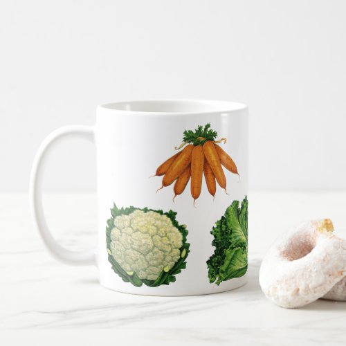 Vintage Vegetables Carrots Cauliflower Lettuce Coffee Mug