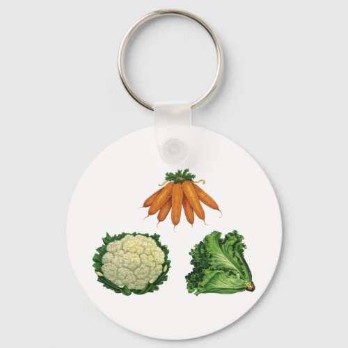 Vintage Vegetables Carrots Cauliflower Lettuce Keychain