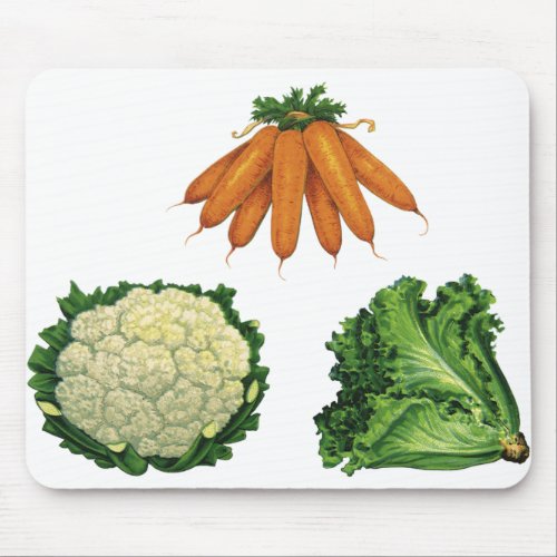 Vintage Vegetables Carrots Cauliflower Lettuce Mouse Pad