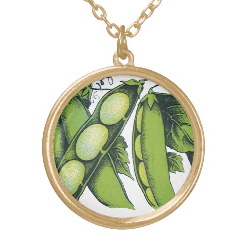 Vintage Vegetables Lima Beans Organic Farm Foods Gold Plated Necklace