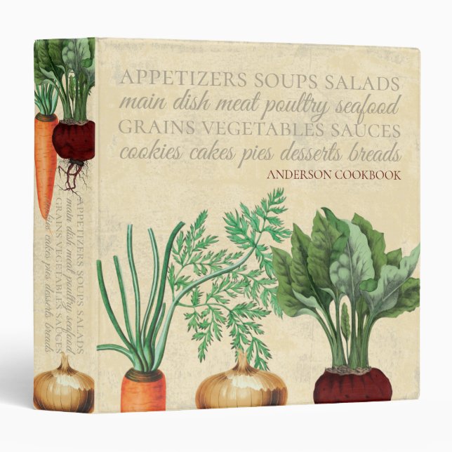 Vintage vegetables personalized cookbook recipe 3 ring binder (Front/Spine)