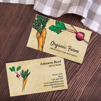 Vintage Vegetales Carrots Beat Organic Farm Business Card by smmdsgn at Zazzle