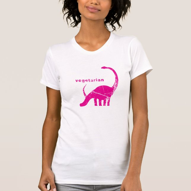 Vintage Vegetarian Brachiosaurus Pink T-Shirt (Front)