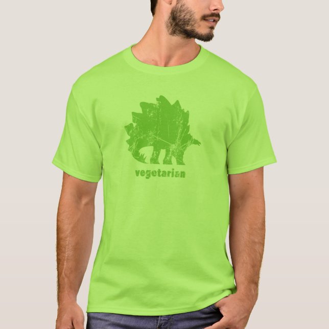 Vintage Vegetarian Stegosaurus Green T-Shirt (Front)