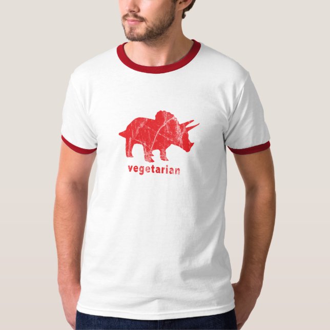 Vintage Vegetarian Triceratops Red T-Shirt (Front)