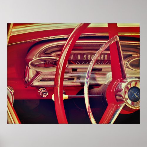 Vintage Vehicle Red Car Dashboard Detail Poster