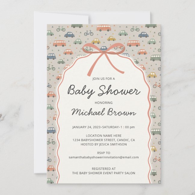 Vintage Vehicles Car Bike Baby Shower Invitation