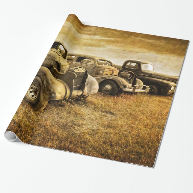 Vintage Vehicles Wrapping Paper (Unrolled)