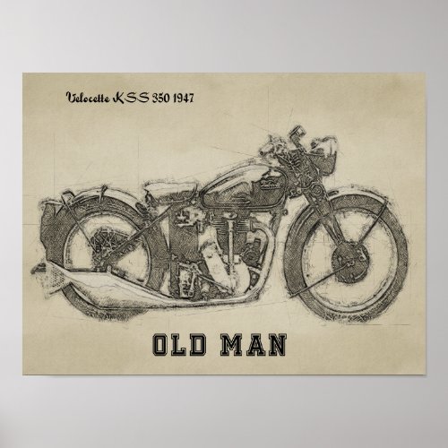 Vintage Velocette KSS motorcycle Drawing Poster