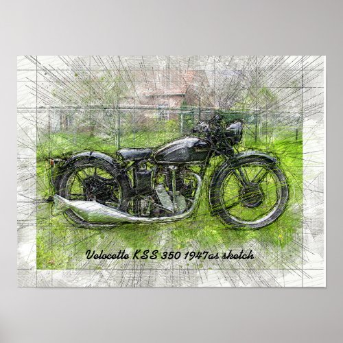 Vintage Velocette KSS motorcycle Sketch Poster