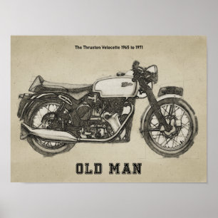 Vintage Velocette Thruxton motorcycle Drawing Poster
