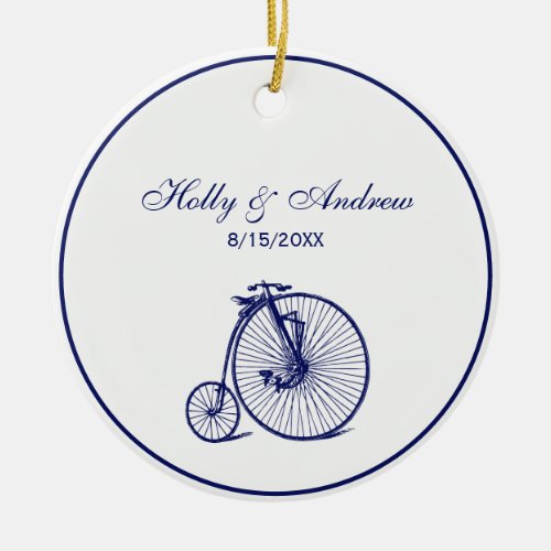Vintage Velocipede Penny Farthing Bicycle Bike Blu Ceramic Ornament